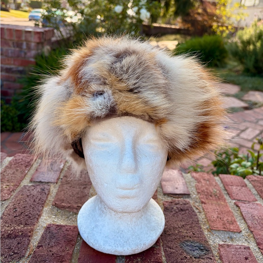 Fluffy Red Fox Fur Warm Cossack Hat 22” Italy Sexy Mod Pop Retro